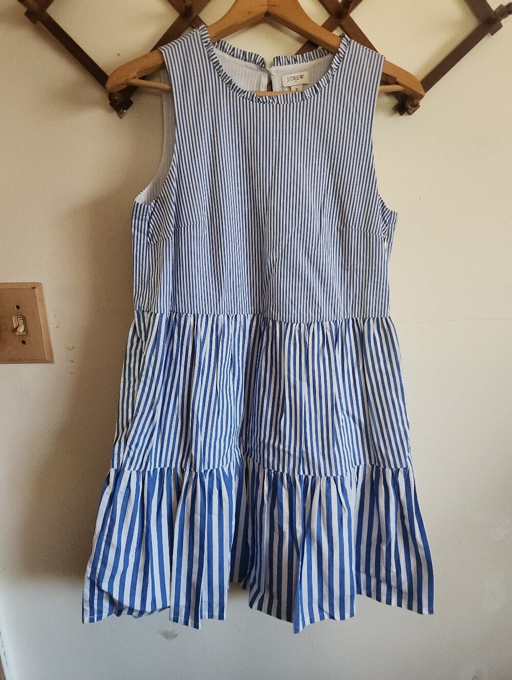 Nwot J. Crew Blue and White Striped Tiered Mini Sundress Lined Cotton 2